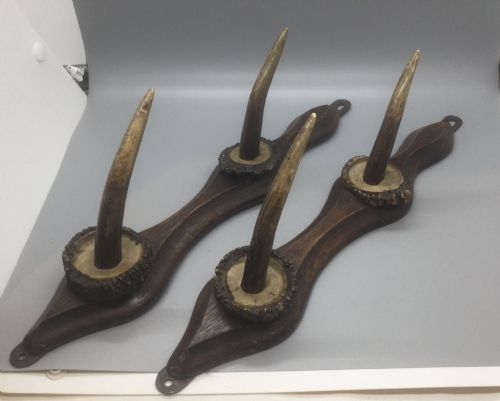 PAIR FRENCH MOUNTED HORN COAT HAT HOOKS C1900 - ADDITIONAL PHOTO 2