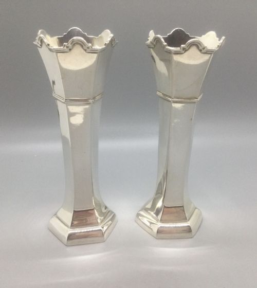 PAIR GEORGE V DECO SILVER VASES BIRMINGHAM 1931 - ADDITIONAL PHOTO 2