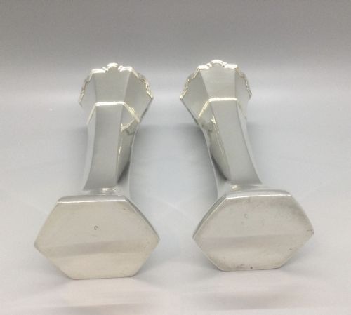 PAIR GEORGE V DECO SILVER VASES BIRMINGHAM 1931 - ADDITIONAL PHOTO 3