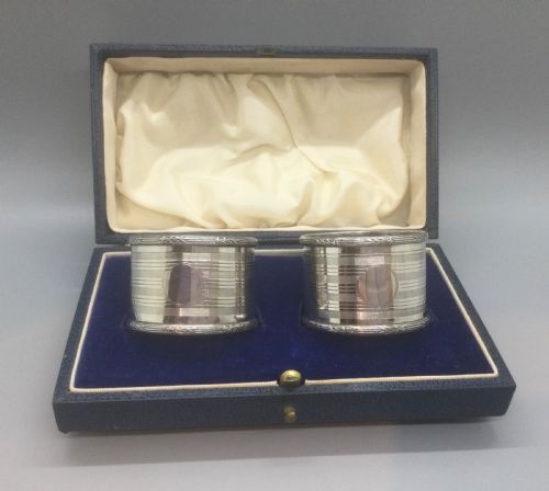 GEORGE V PAIR SILVER NAPKIN RINGS BIRMINGHAM 1915