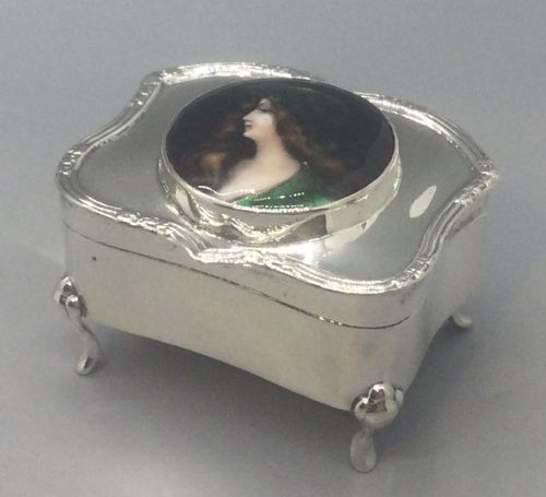 EDWARDIAN SILVER PORCELAIN ENAMEL JEWEL BOX BIRMINGHAM 1907 - ADDITIONAL PHOTO 1