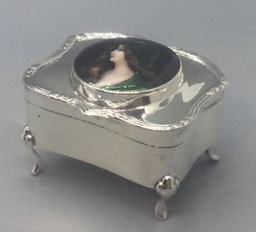 EDWARDIAN SILVER PORCELAIN ENAMEL JEWEL BOX BIRMINGHAM 1907 - ADDITIONAL PHOTO 5