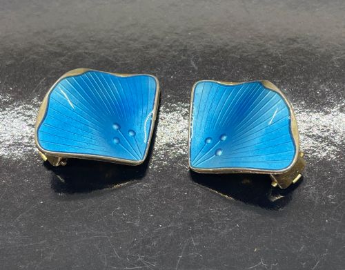 Vintage Norwegian Silver Gilt Enamel Earrings C1960