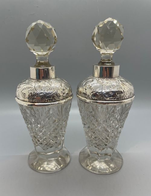 George V Pair Silver Mounted Scent Bottles London 1912