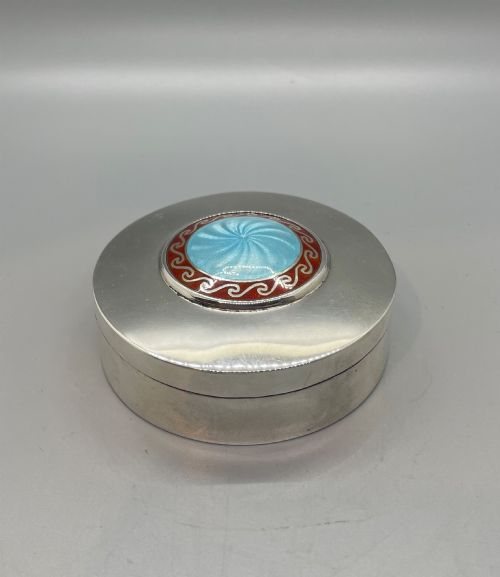 Edwardian Silver Guilloche Enamel Box London 1910
