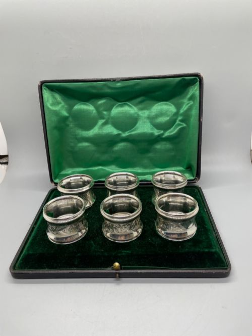 Edwardian Set 6 Silver Napkin Rings Birmingham 1906