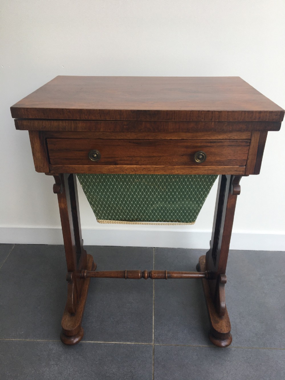 Mid 19thC rosewood work table with folded top c1840/50