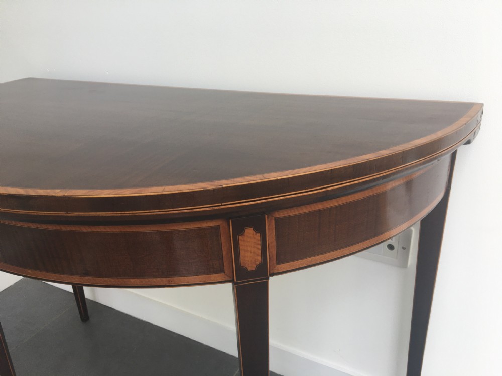 Early 19thC mahogany demi lune folding card table c1820 View III