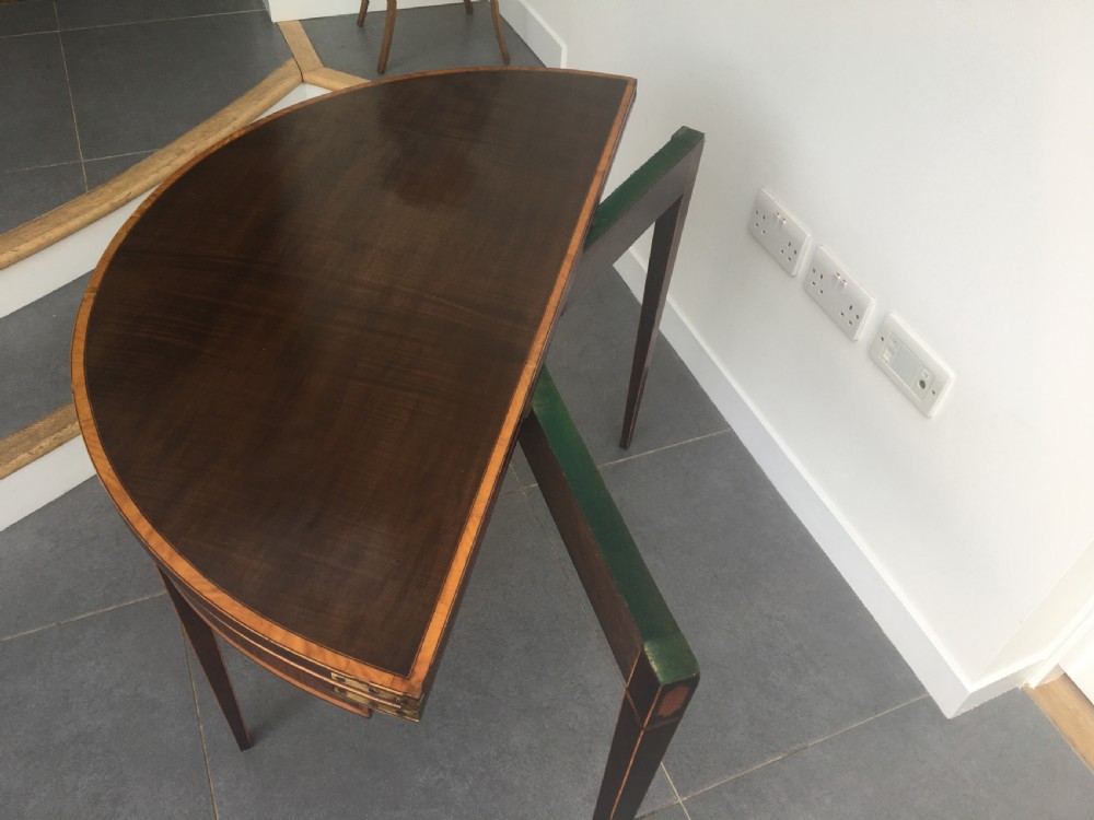 Early 19thC mahogany demi lune folding card table c1820 View V