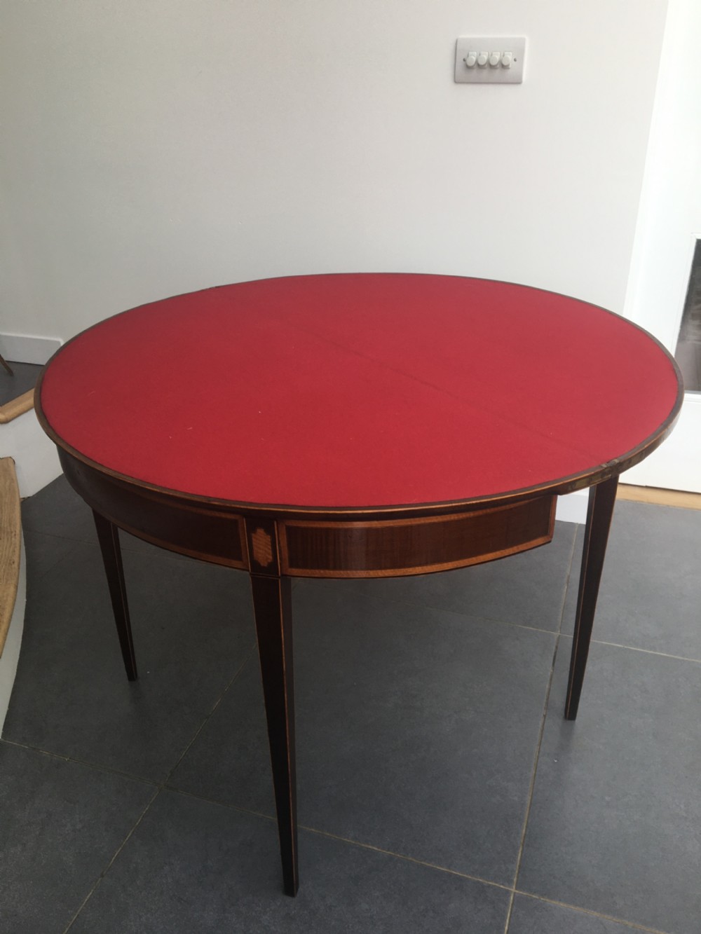 Early 19thC mahogany demi lune folding card table c1820 View VI