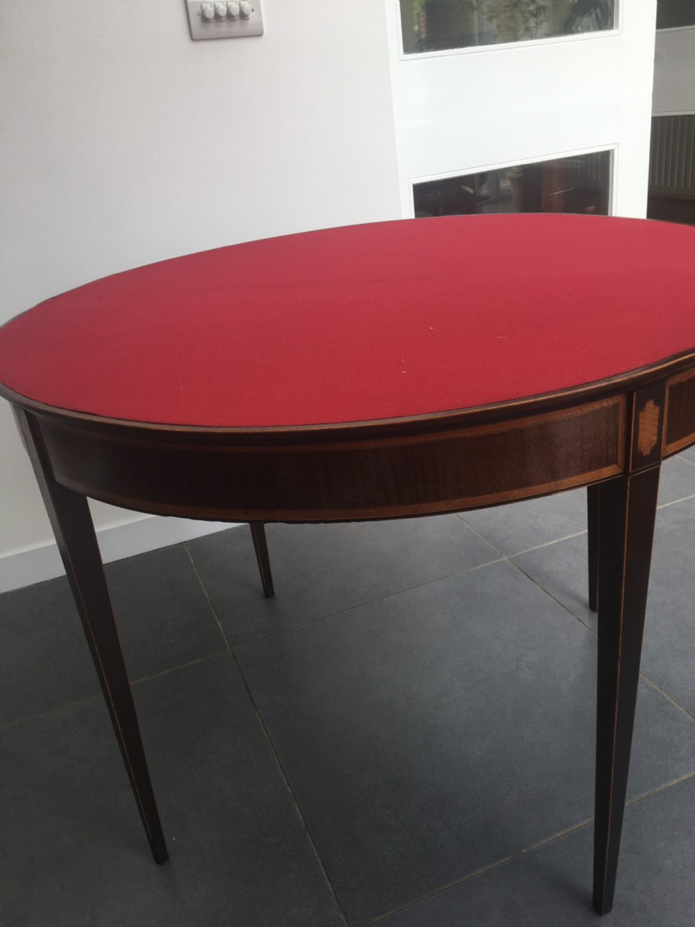 Early 19thC mahogany demi lune folding card table c1820 View VII