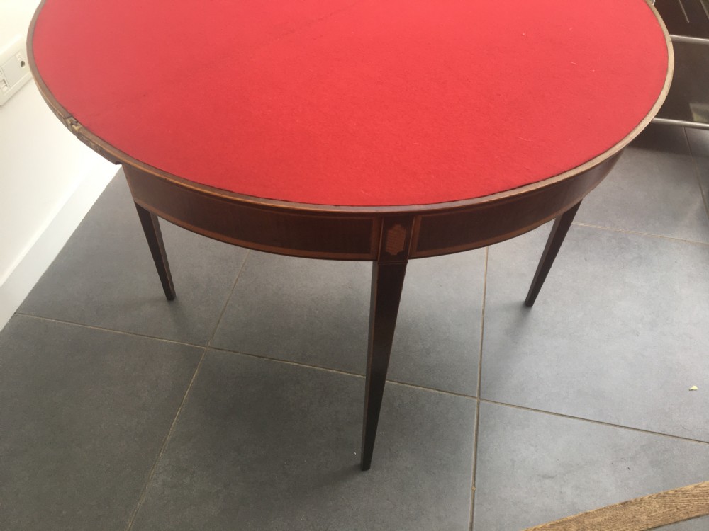 Early 19thC mahogany demi lune folding card table c1820 View VIII