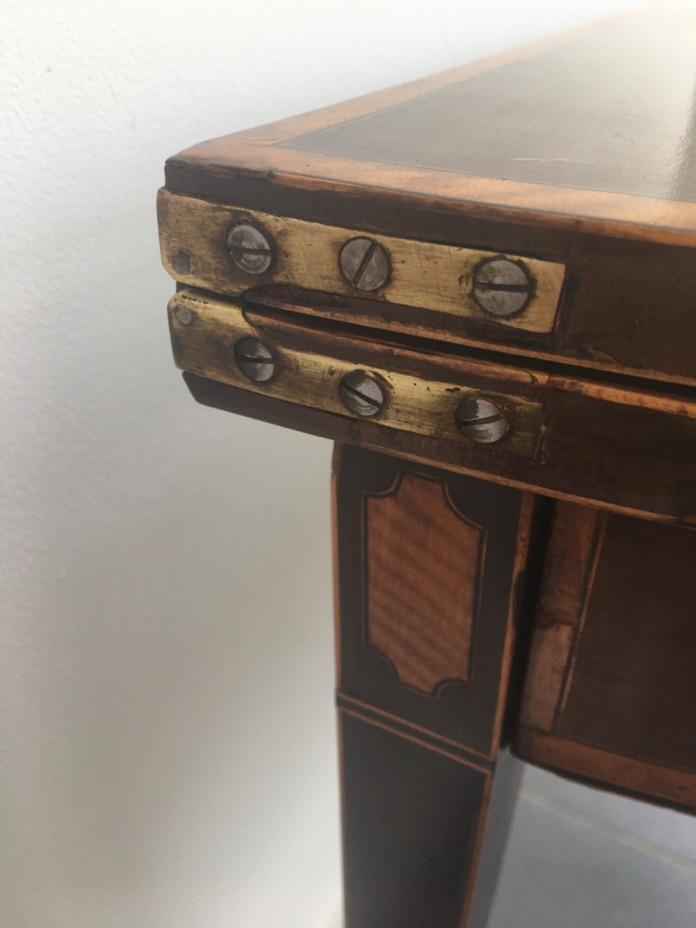 Early 19thC mahogany demi lune folding card table c1820 View XII