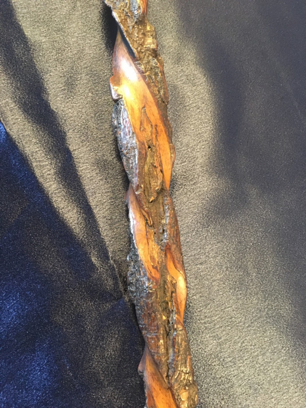 Mid 19thC Irish blackthorn walking stick, spiral carved View III
