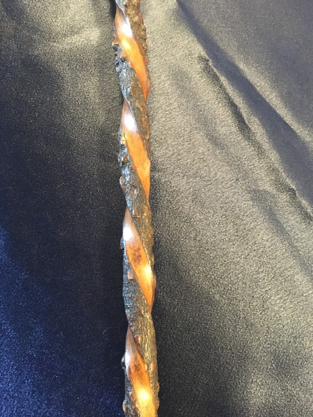 Mid 19thC Irish blackthorn walking stick, spiral carved View VIII