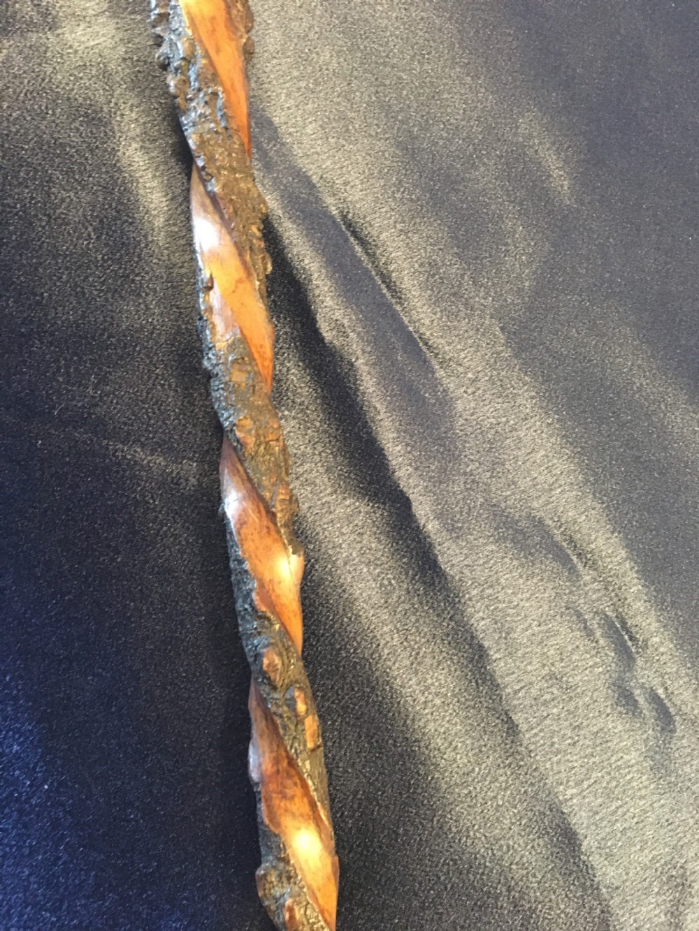 Mid 19thC Irish blackthorn walking stick, spiral carved View IX