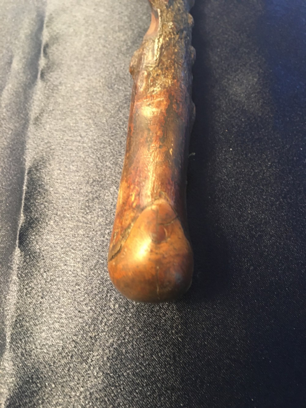 Mid 19thC Irish blackthorn walking stick, spiral carved View X