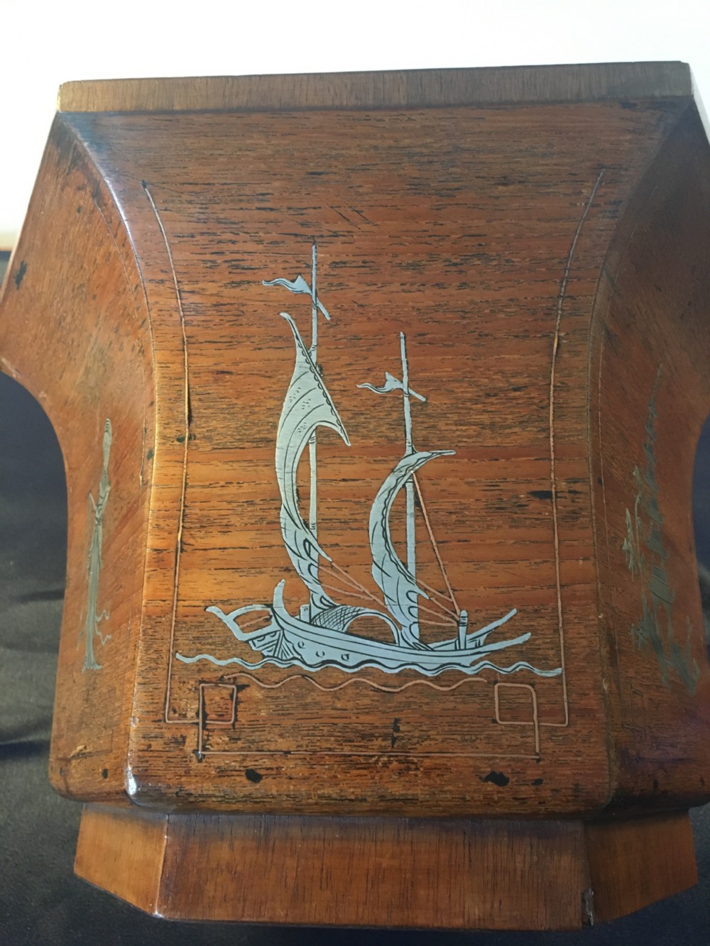 C1900 Oriental hardwood hexagonal planter with inlaid scenes View VIII