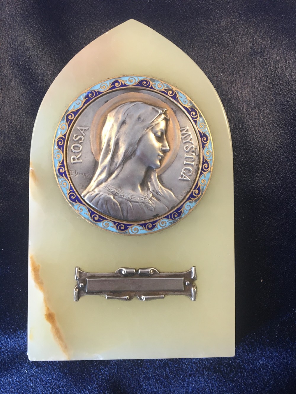 Late 19thC French holy plaque on onyx stand