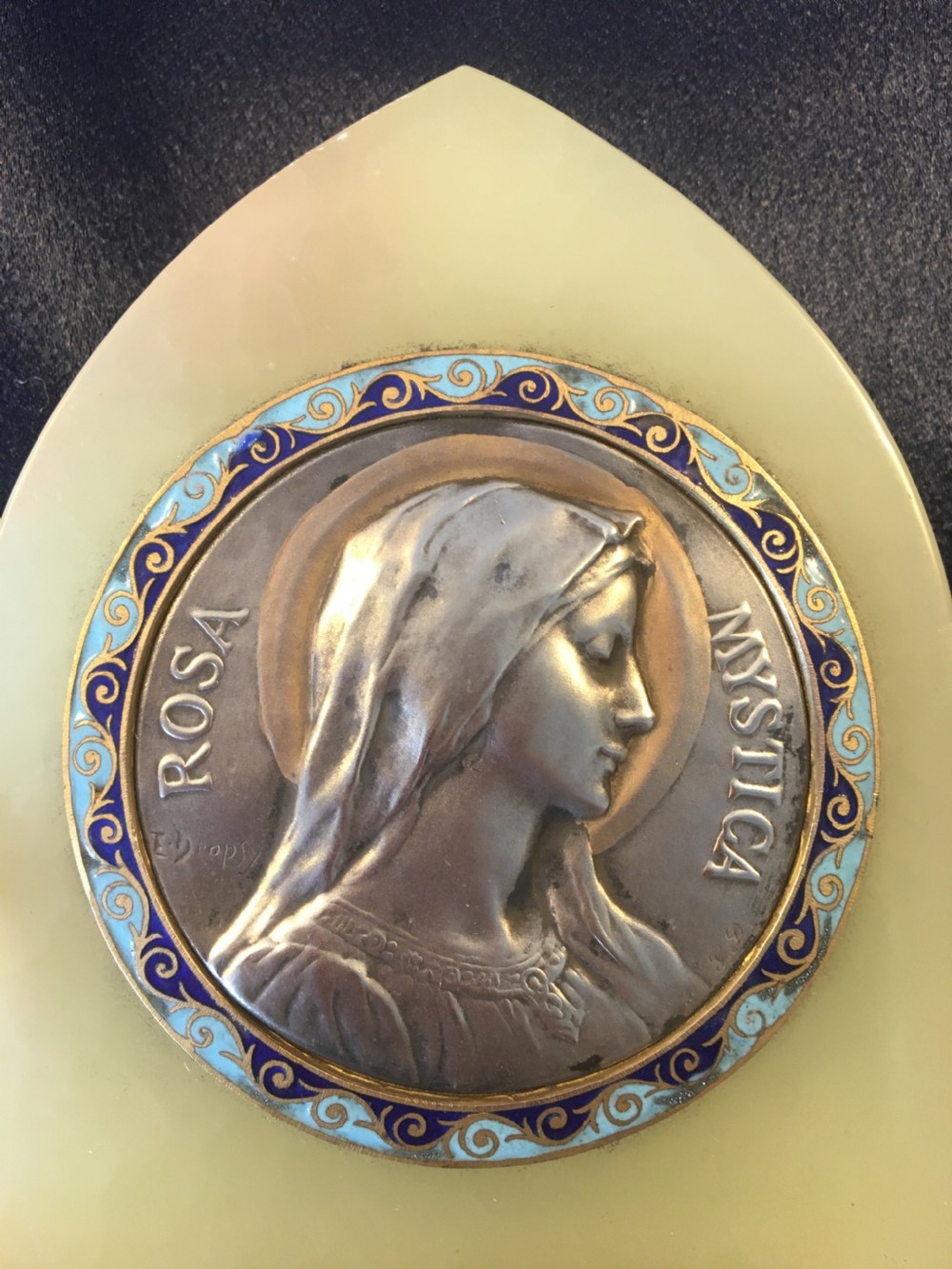 Late 19thC French holy plaque on onyx stand View II