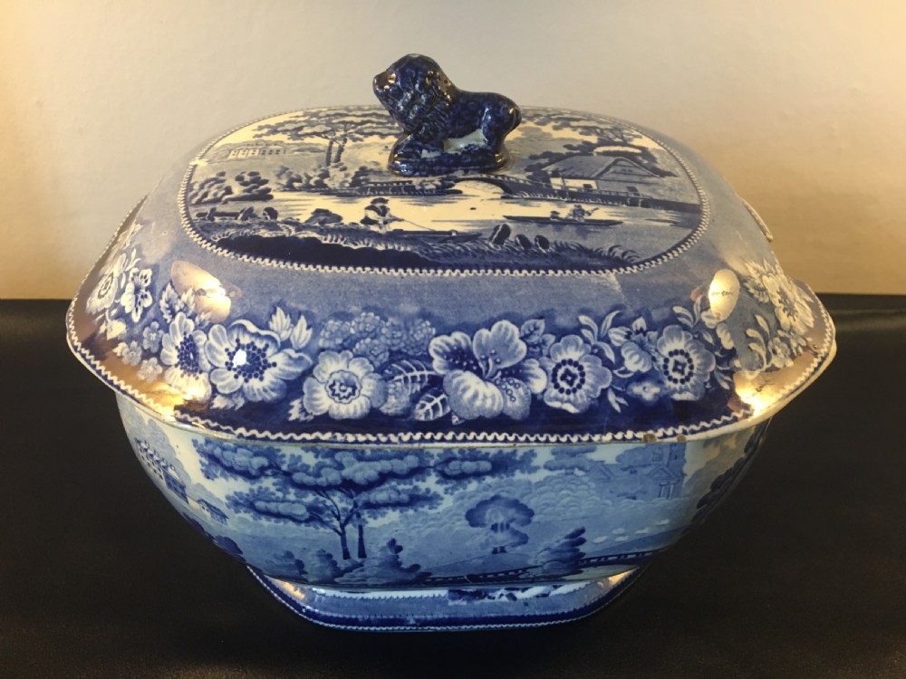 Mid 19th blue and white Middlesbrough Pottery soup tureen