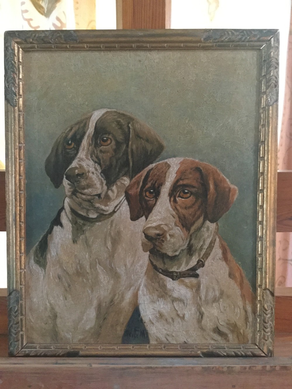 Edwardian  oil on panel portrait of two hounds, c1910 View II