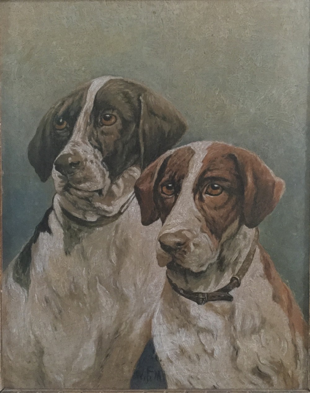 Edwardian  oil on panel portrait of two hounds, c1910