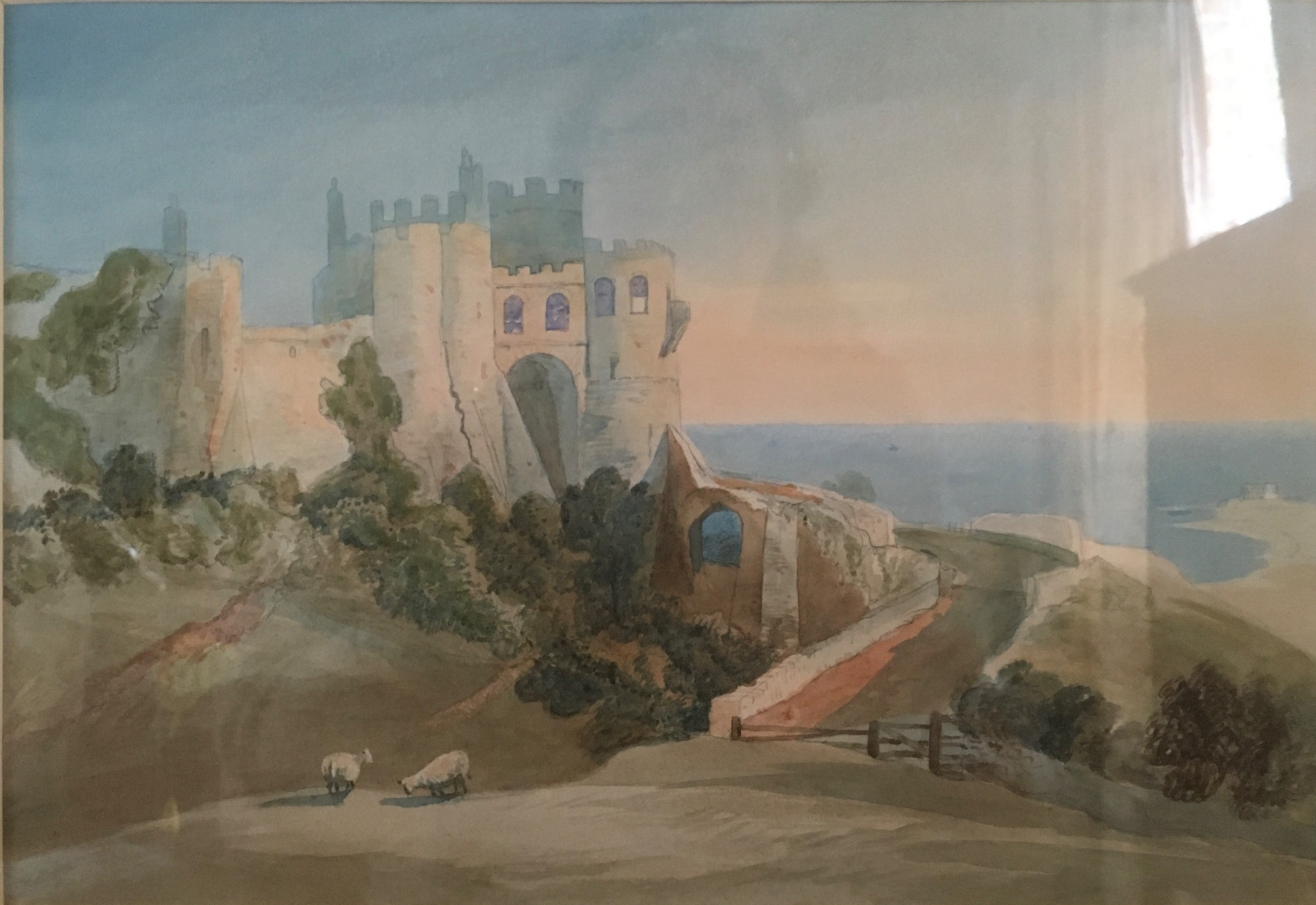 Early 19c watercolour of a castle and landscape c1840