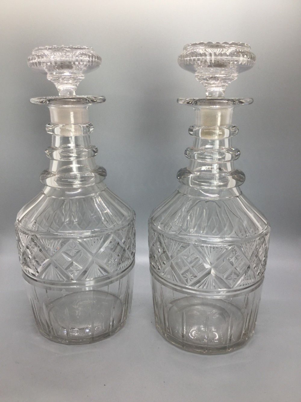 Late Regency pair of cut lead crystal decanters c1830