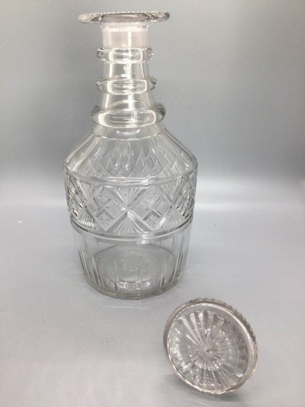 Late Regency pair of cut lead crystal decanters c1830 View II