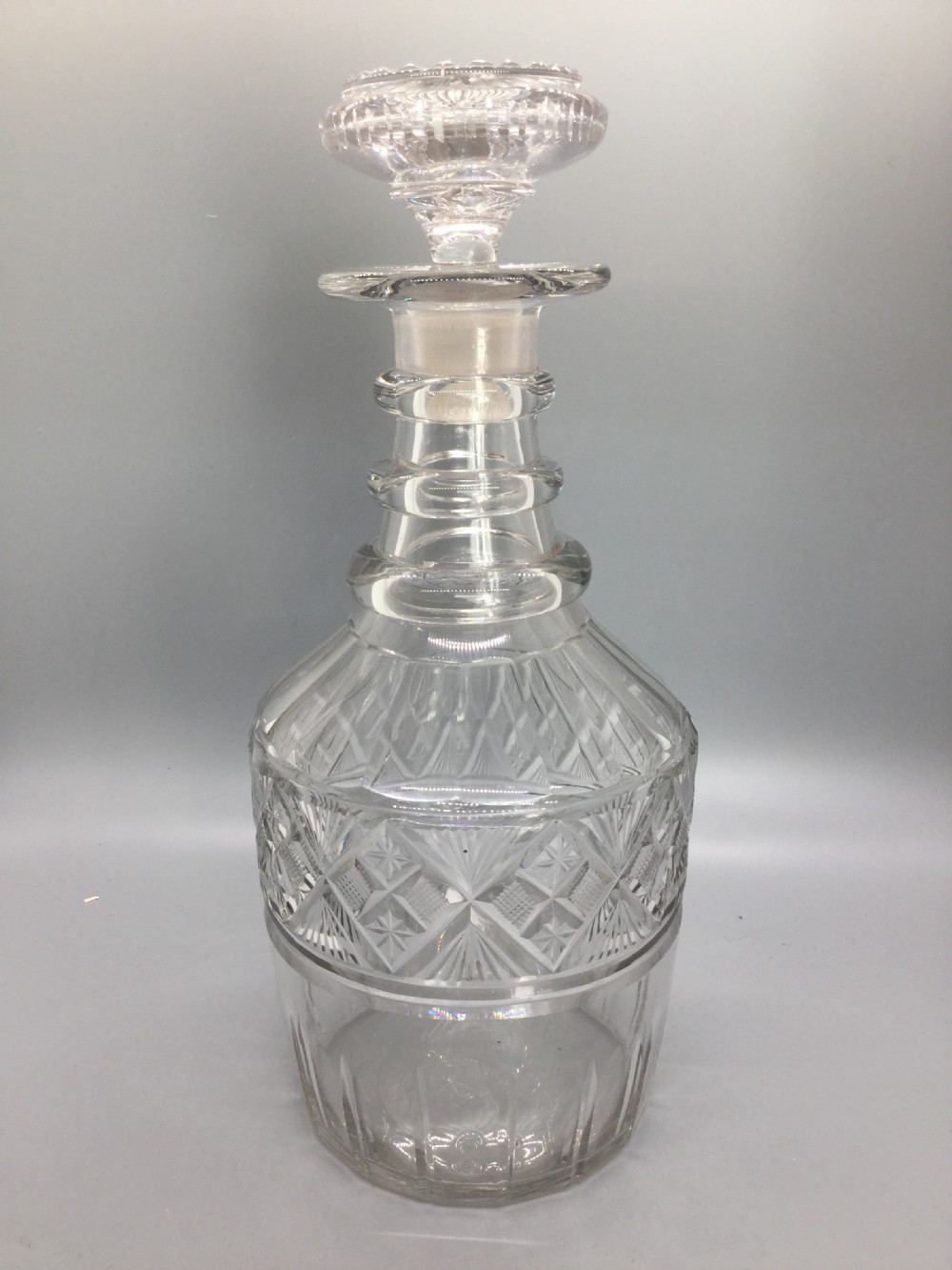 Late Regency pair of cut lead crystal decanters c1830 View III
