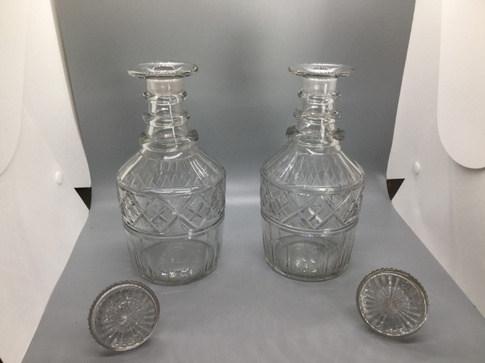 Late Regency pair of cut lead crystal decanters c1830 View V