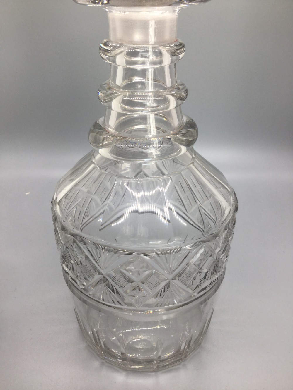Late Regency pair of cut lead crystal decanters c1830 View VIII