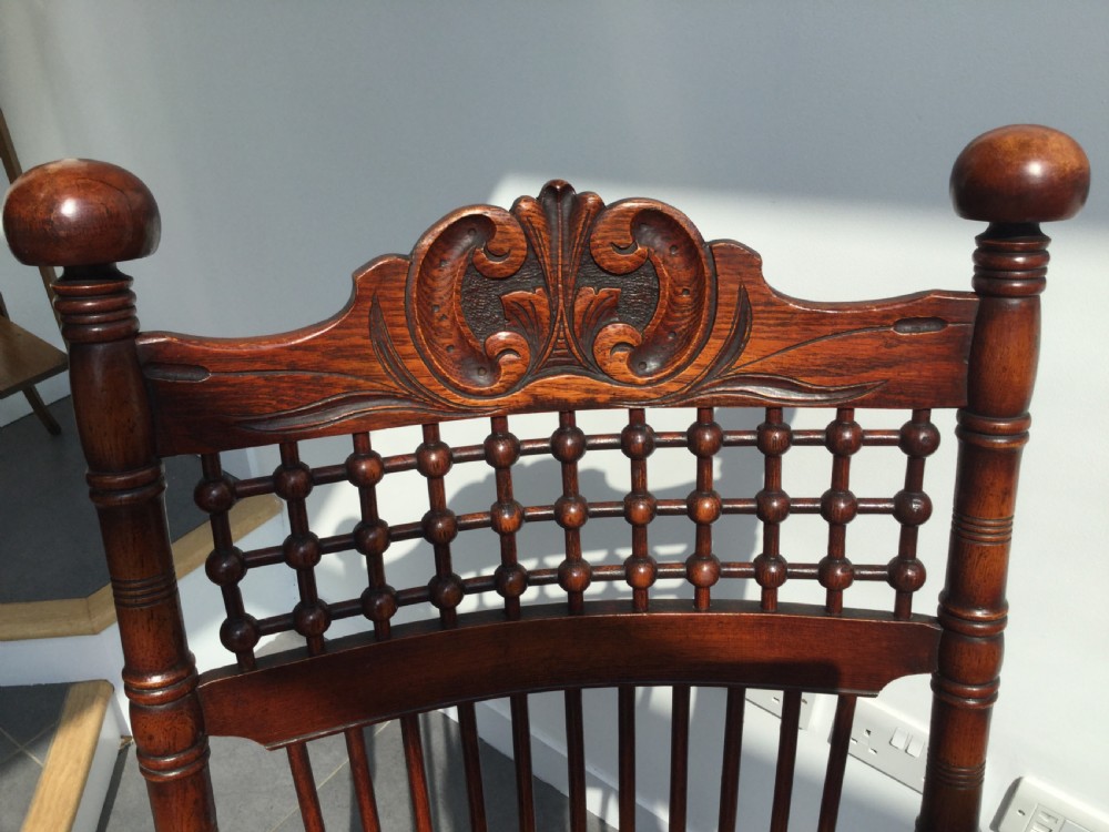 Late 19thC Arts & Crafts oak rocking chair c1880 View V
