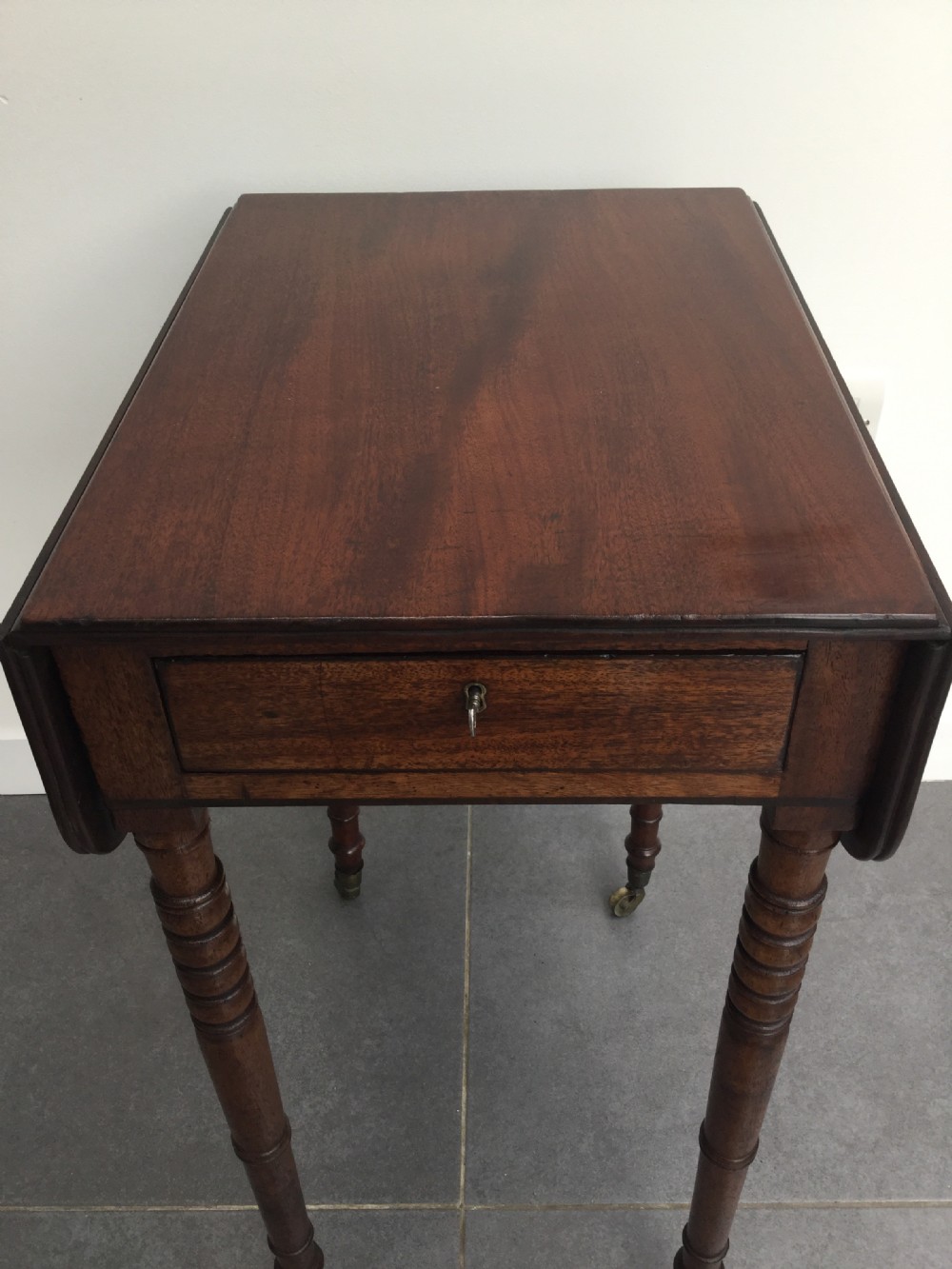 Georgian mahogany drop flap work table c1800 View II