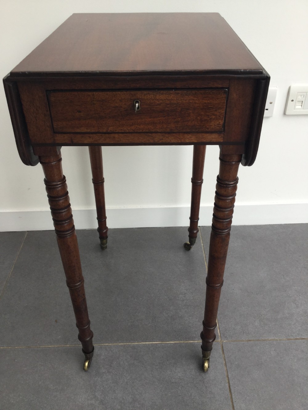 Georgian mahogany drop flap work table c1800 View XI