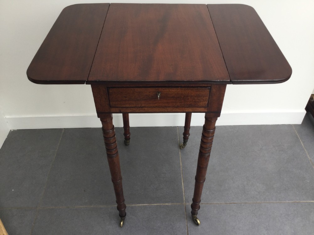 Georgian mahogany drop flap work table c1800 View XII