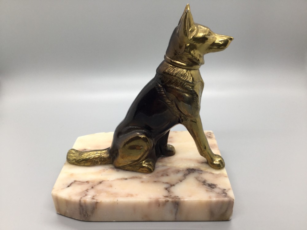 Art Deco French spelter dog bookends on marble bases c1930 View VI
