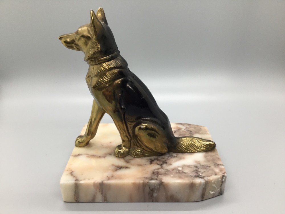 Art Deco French spelter dog bookends on marble bases c1930 View VII