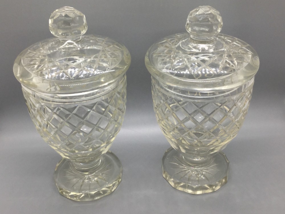 Edwardian pair of cut lead crystal bonbonniere vases c1910