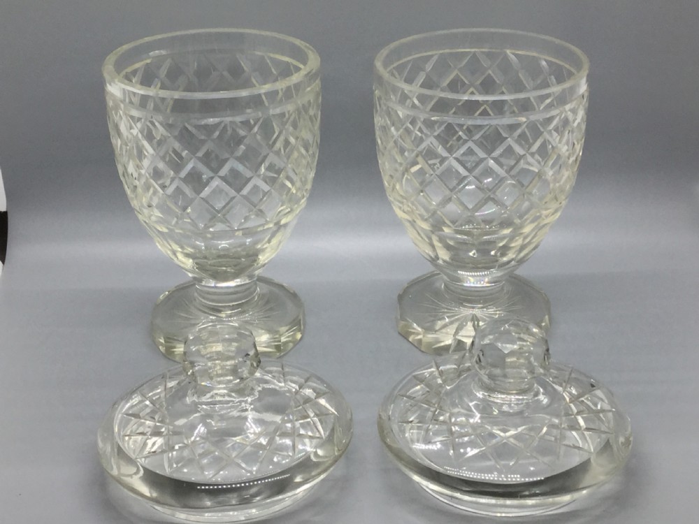 Edwardian pair of cut lead crystal bonbonniere vases c1910 View II
