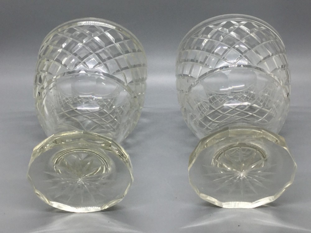 Edwardian pair of cut lead crystal bonbonniere vases c1910 View III