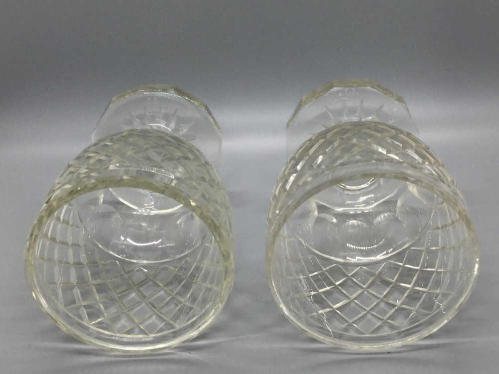 Edwardian pair of cut lead crystal bonbonniere vases c1910 View V