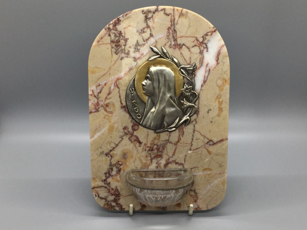 Late 19thC French marble holy water font and plaque c1880