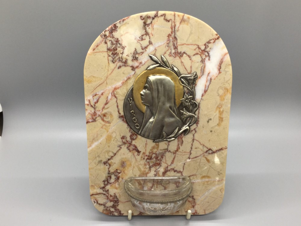Late 19thC French marble holy water font and plaque c1880 View II