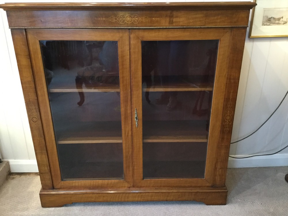 Late 19thC walnut glazed bookcase cabinet c1880 View II