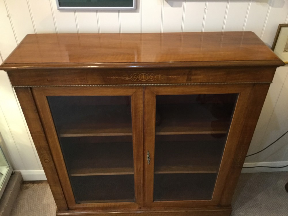 Late 19thC walnut glazed bookcase cabinet c1880 View IV