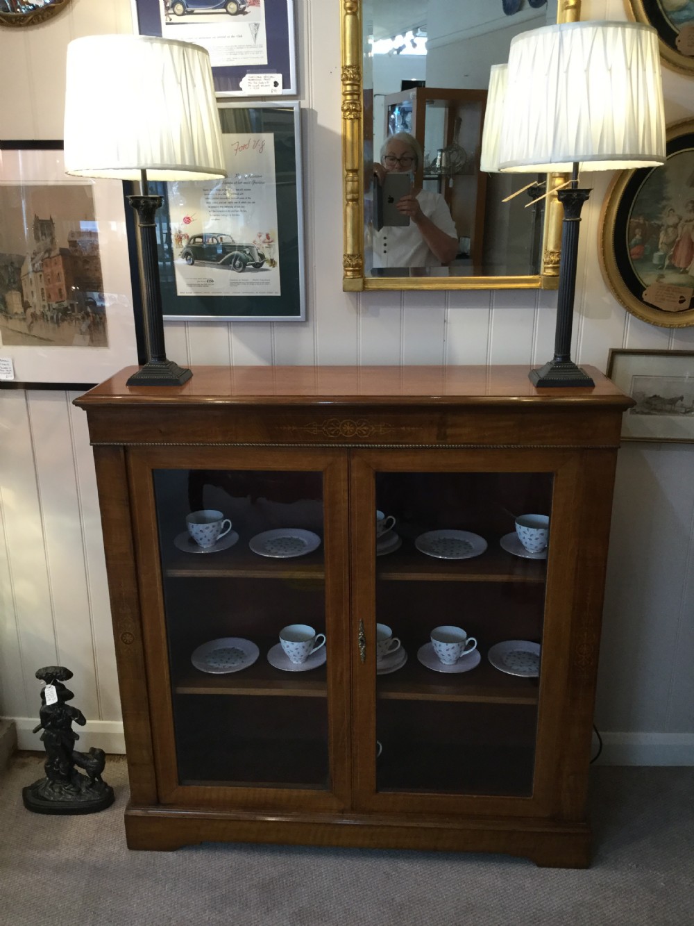 Late 19thC walnut glazed bookcase cabinet c1880 View XIII