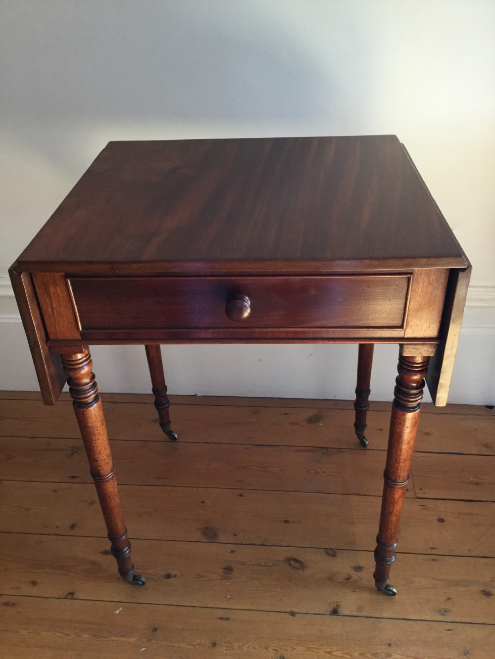 Georgian mahogany drop flap side work table c1800 View III