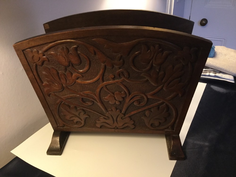 Late 19thC Arts & Crafts carved oak magazine rack c1870